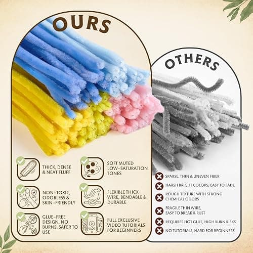 LENYNAL 500 Pcs Pastel Pipe Cleaners Bulk Craft, Pink Pipe Cleaner Flower Kit, Glue-Free & Safe for Kids, Step-by-Step Tutorial, 6 Colors Chenille Stems for Flower Making thumbnail 4