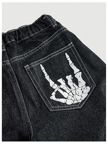 Verdusa Girl's Goth Wide Leg Baggy Jeans Streetwear Loose Denim Pants with Pockets thumbnail 4