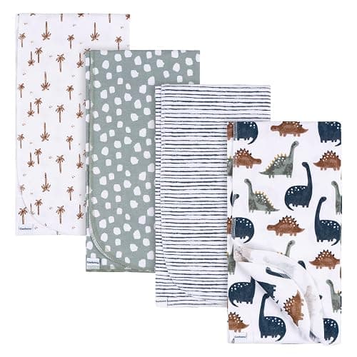 Gerber Unisex Baby 100% Cotton Flannel Receiving Blankets for Babies and Newborns 30x30 Inches (Pack of 4), Dino Time - Image 1