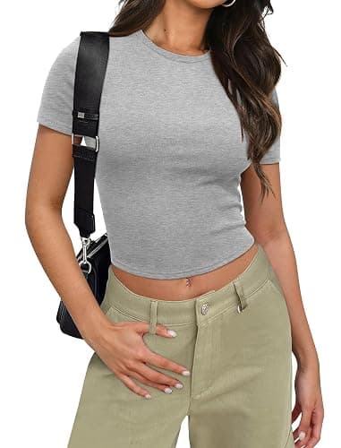 SAMPEEL Crop Tops for Women Summer Trendy Tight Tshirts 2024 Slim Fit thumbnail 2