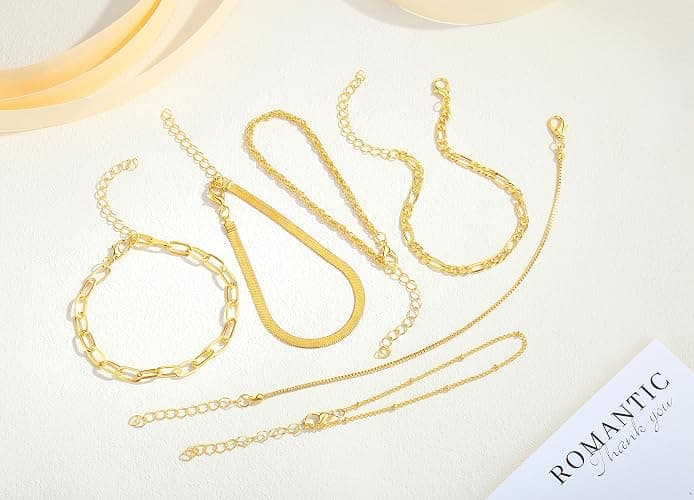 MKLUUO Gold Bracelets for Women, Dainty Adjustable 14K Gold Plated Herringbone Link Bracelet Set Trendy Stack Beaded Paperclip Chain Gold Bracelet Valentine Mothers Day Jewelry Gifts thumbnail 4