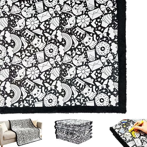 DIY Coloring Blanket, Washable Color Your Own Fleece Throw Blanket for Kids and Adults Soft Cozy Art Project, 46x56 Inch, Creative Home Bedroom Decor and Family Activity Gift (F) - Image 1