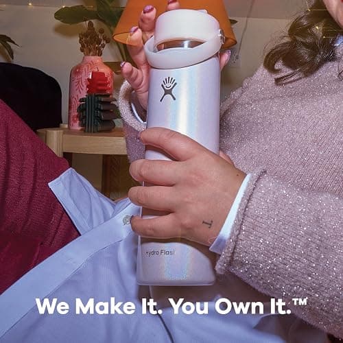 Hydro Flask Water Bottle - Insulated Stainless Steel - Wide Mouth Flex Straw Lid, Non-Spill, Leakproof and Refillable in 32 Oz Glimmer Blue thumbnail 8