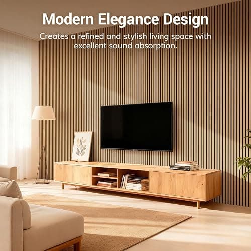 TONOR Wooden Acoustic Wall Panels, 2 Pack 120 x 60 cm (1,44m²) Wood Panels for Walls as Sound Proofing Panels, Slat Wood Panelling for Decorative Wall Panels, Living Room, Bedroom, Office, Natural Oak thumbnail 5