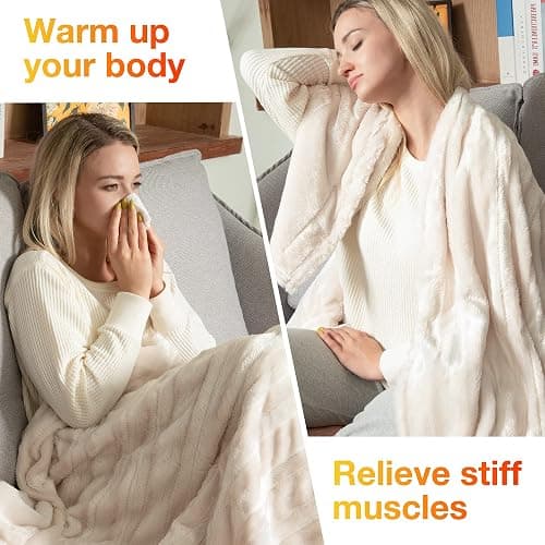 WOOMER Electric Heated Throw Blanket, Soft Faux Fur Fast Heating Blanket, 4 Heating Levels & 4 Hours Auto Off (50"x 60"), Machine Washable, Over-Heat Protection, ETL Certification thumbnail 5