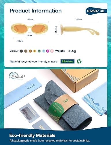 SOJOS Ocean Collection Retro Oval Polarized Sunglasses for Women Men Vintage Recycled Plastic Frame Eco-Friendly, Sunlight thumbnail 4