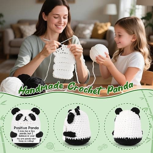 Mini Panda White Elephant Gifts for Adults Women Men Christmas Stocking Stuffers for Teen Girls Boys Kids, Birthday Gifts Emotional Motivational Support Positive Crochet Animals Handmade Panda Decor thumbnail 4
