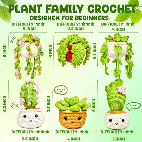 MAGIMUSE Crochet Kit for Beginners, Crochet Starter Kits, Amigurumi Craft Knitting Crocheting Kits with Step-by-Step Video Tutorials, 6 Pack Hanging Potted Plants Family(40%+ Yarn thumbnail 2