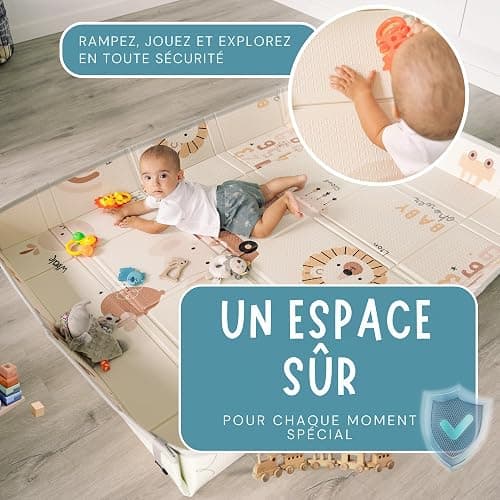 HuBorns - Tapis Bebe Pliable 180x140 cm, Tapis d'Eveil Bebe Reversible avec Bord Renforcé pour Plus Sécurité, Tapis de Jeux Bebe Epais avec Protection Anti-Chute, Tapis Exterieur Lavable (Carte M) thumbnail 8