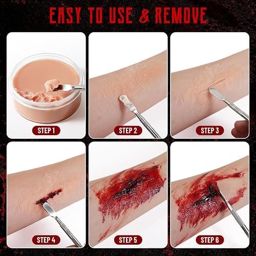 BOBISUKA Special Effects SFX Makeup Kit,Scar Wax & Fake Blood Gel & Spatula | Create Realistic Scars, Cuts, Burns & Wounds for for Halloween Cosplay Zombie Make Up, Non-toxic, Large Capacity thumbnail 3