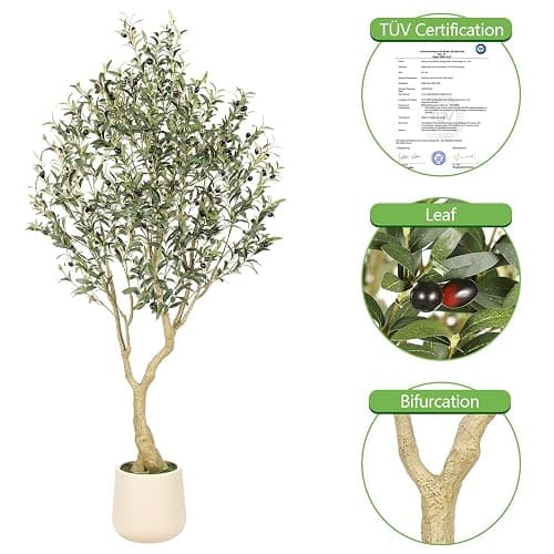 Realead 6ft Artificial Olive Tree with Tall Exquisite Planter - Realistic Faux Olive Tree with Thick Trunk and Lifelike Fruits - Large Fake Olive Tree for Home Office Decor thumbnail 4
