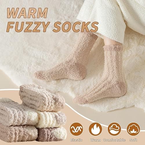 Clothclose Fuzzy Socks For Women, Womens Fuzzy Slipper Sock Super Soft Microfiber Fluffy Cozy Winter Warm Fluffy Crew Socks thumbnail 3