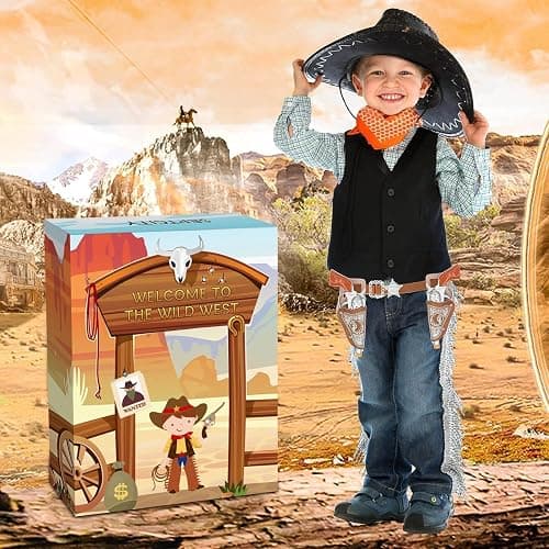 Cowboy Toys Set, 6Pieces Brown Adjustable Cowboy Gun Belt and Holster for Kids, Vintage Dress-up Accessories Costume for Halloween thumbnail 2