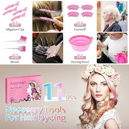 Asqraqo 11pcs Hair Coloring Kit - Professional Salon Tools for DIY Mixing, Includes Clips, Bowl, Dye Brush, Earmuffs - Perfect for Bleaching and Dye thumbnail 4