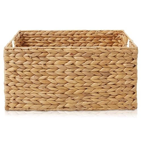 Casafield Set of 4 Water Hyacinth Pantry Baskets, 10" x 13" x 5", with Chalkboard Labels and Chalk Marker - Natural, Woven Storage Bin Organizers for Kitchen Shelves thumbnail 5