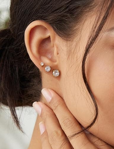6 Pairs Stud Earrings Set, Hypoallergenic Cubic Zirconia 316L Earrings Stainless Steel CZ Earrings 3-8mm thumbnail 3