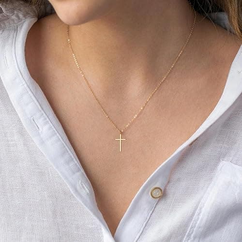 MONOZO Cross Necklace for Women，14K Gold Plated Cross Necklace Layered Gold Cross Necklace Tiny Sideway Cross Choker Necklace Gold Cross Necklaces for Women Trendy Gold Jewelry Gifts for Women Trendy thumbnail 5
