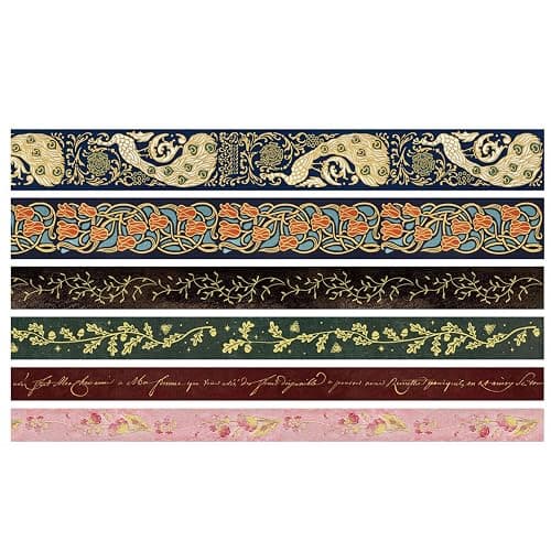 YUBX Vintage Washi Tape Set 6 Rolls Wide Retro Decorative Gold Foil Antique Patterns Masking Tapes for Arts, DIY Crafts, Journals, Planners, Scrapbook, Wrapping thumbnail 5