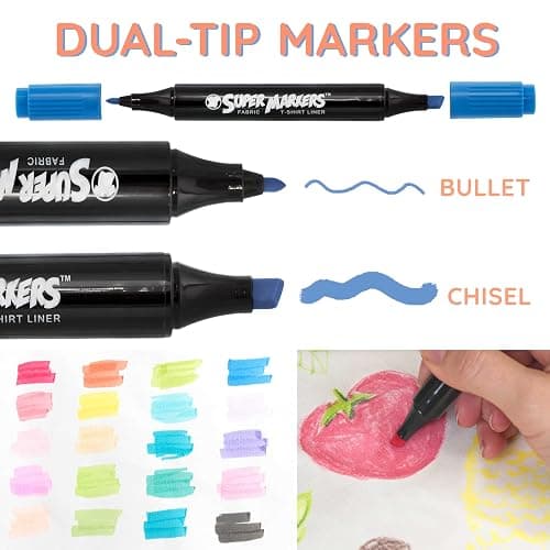 U.S. Art Supply Super Markers 20 Pastel Dual Tip Fabric Markers - Fine & Chisel Point Pens Fabric Marker Permanent for Clothes, T-Shirts - Permanent Ink Eye-Catching Pastel Colors thumbnail 3