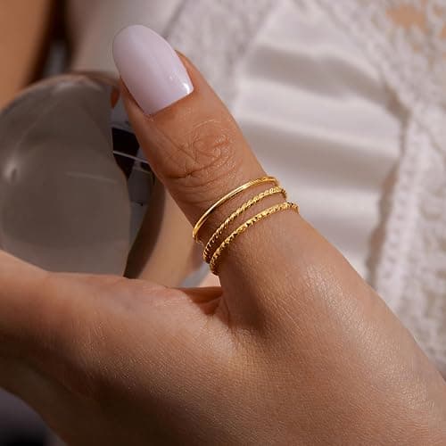 Gokeey Gold Rings for Women Non Tarnish, Dainty 14K Gold Plated Stackable Thin Thumb Ring Set Trendy Pinky Wedding Bands Engagement Rings for Women Size 3 4 5 6 7 8 9 10 11 thumbnail 2