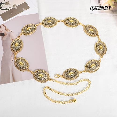 LEACOOLKEY Western Concho Belt for Women Cowgirl Boho Waist Chain Belt for Dresses Jeans Pants thumbnail 7