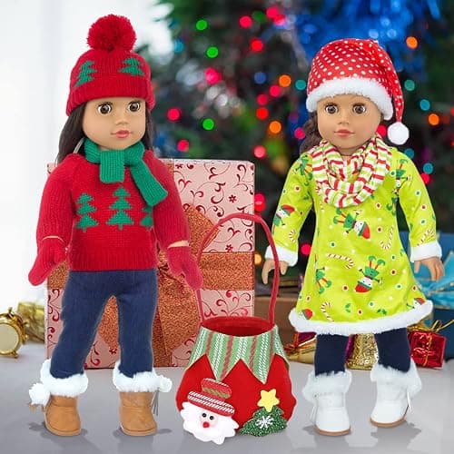 UNICORN ELEMENT 2 Sets Christmas Doll Clothes and Accessories Fit 18 Inch Girl Doll Christmas Santa Costume Including Christmas Dress, Sweater, Hairpin, Hat, Scarf, Boots, etc thumbnail 6