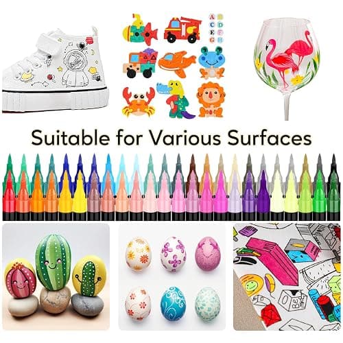 Pagather 48 Colors Acrylic Paint Markers, Dual Tip with Fine Tip and Brush Tip Pens for Stone, Wood, Calligraphy, Canvas, Ceramic, Metal, Glass, Rock Painting, DIY Crafts thumbnail 4
