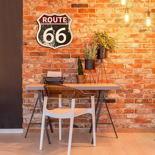 HANTAJANSS Route 66 Sign, 12x12 Inch Wall Art, Metal | Vintage retro road wall art for man cave garage bedroom, stainless steel with pre-drilled holes, nameplate slot, 12x12 inch thumbnail 7