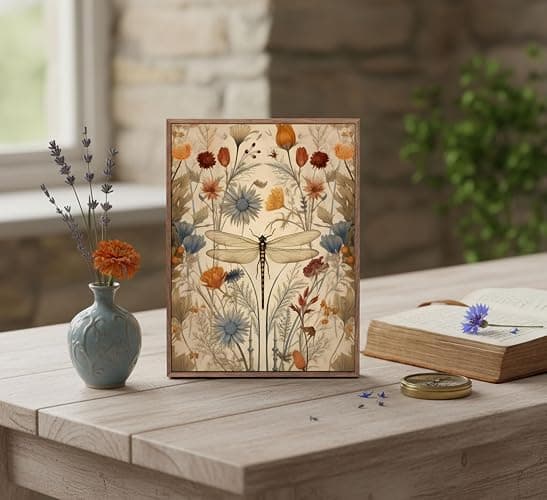 Framed Vintage Boho Wall Art Natural Botanical Dragonfly Decor 8x10in | Nature-Inspired Farmhouse Floral Canvas Print for Bathroom, Bedroom, Living Room, Office or Cottagecore Picture Home Decor thumbnail 7