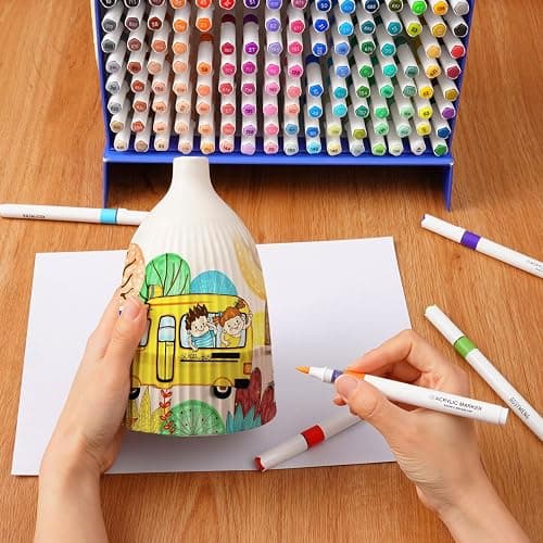 ROSYMENG Acrylic Paint Markers, 120 Colors + 8 Metal Colors - Large Ink Capacity, High Coverage with Brush Tip Acrylic Paint Pens, Suitable for Wood, Glass, Rock, and Fabric - Student School Supplies thumbnail 6