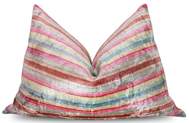 CANVELLO Handmade Velvet Decorative Pillow 16" x 24" | Premium Down Feather Fill, Earth-Tone Stripe Pattern, Hidden Zipper Closure - Image 1
