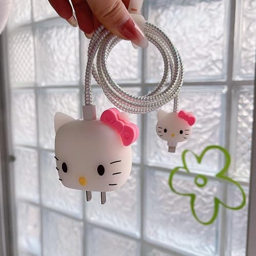 3D Cute Cartoon Wall Charger Protector Case - Compatible for Apple 20W USB-C Power Adapter and Lightning Cable No.01(4in1) thumbnail 7