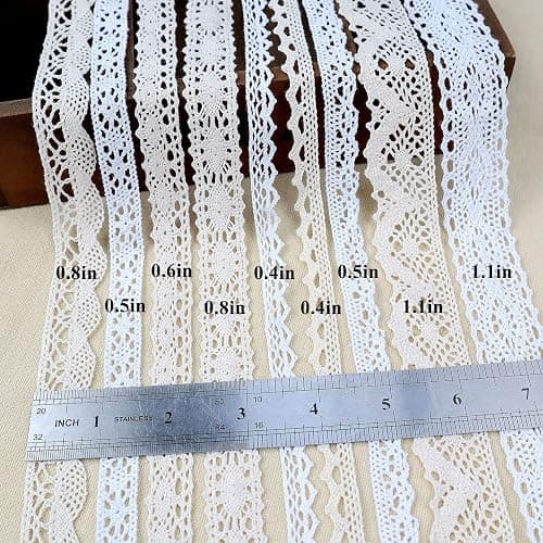Ribbon Lace 45 Yards Vintage Ribbon Cotton Lace Craft Lace Crochet Sewing for Gift Package Wrapping, Bridal Wedding Decoration, Scrapbooking Supplies (Beige+White) thumbnail 2