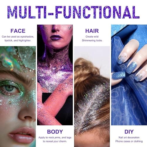 Roll-on Holographic Body Glitter Gel for Face and Hair Rave Glitter Makeup | Chameleon Color Changing Glitter Gel Under Light, Chunky Mermaid Sequins Festival Party Rave Accessories (Purple) thumbnail 8