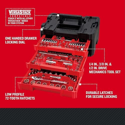 Craftsman 262-Piece Mechanic Tool Set with 3-Drawer VERSASTACK Box, SAE and Metric Socket Set, Car and Motorcycle Tool Kit with Combination Wrenches and Spark Plug Sockets (CMMT45309) thumbnail 3