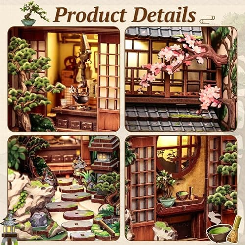 CUTEBEE DIY Book Nook Kit, Japanese Miniature House Kit (Serene Courtyard) | Zen Garden Booknook Adult Kit, 3D Wooden Puzzle Model Kits for Adults to Build, Craft Kits for Home Decor & Gifts thumbnail 5