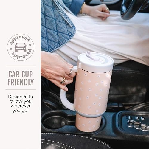 Ello Oasis 30 oz Tumbler with Handle & Retracting Straw | Reusable Insulated Stainless Steel Cup 100% Leakproof, Gifts for Teens Women Men | Keeps cold for 24 Hours, Cup Holder Friendly, Pink Gingham thumbnail 7