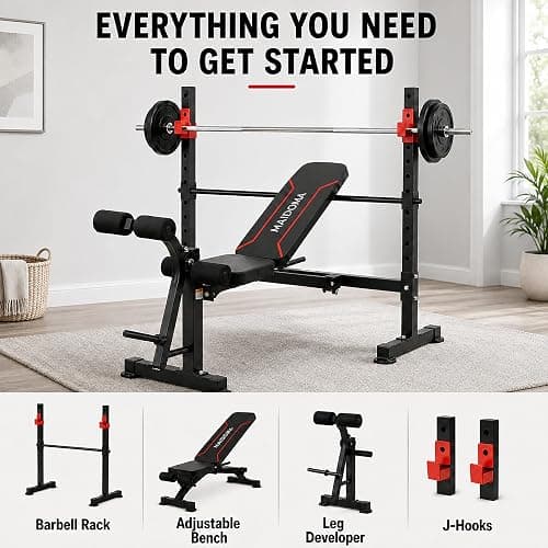 MAIDOMA Foldable 1500LBS Capacity 8 IN 1 Weight Bench Set with Leg Extension/Squat Rack/Preacher Curl, Adjustable Bench Press for Home Gym Full Body Workout (US Stock) thumbnail 2