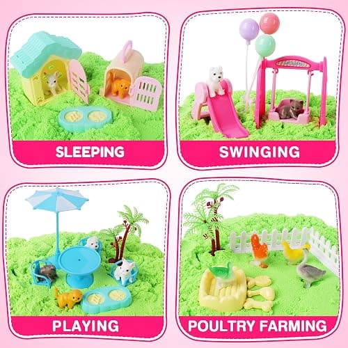 Billeeit Pet Sensory Bin Sand Toy with 2.2lbs Green Magic Sand, Dog ＆ Cat Play Sand Kit for Boys and Girls Including 28pcs Accessories Total, Sand Box Toys Gift for Kids 3+ Indoor Creativity thumbnail 5
