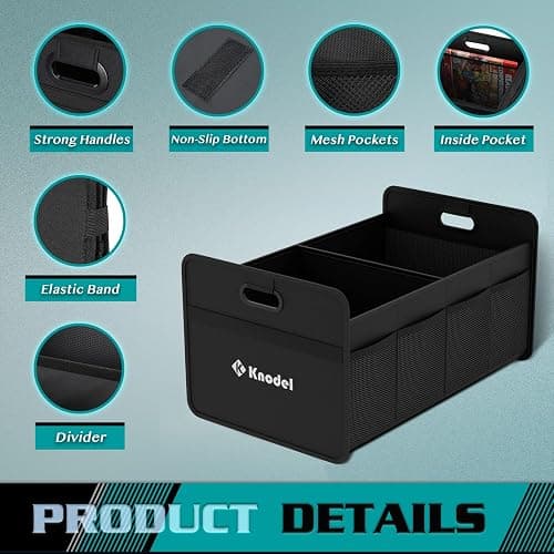 K KNODEL Car Trunk Organizer, Foldable Organizer for Car, Automotive Consoles & Organizers, Storage with Reinforced Handles (Small, Black) thumbnail 3
