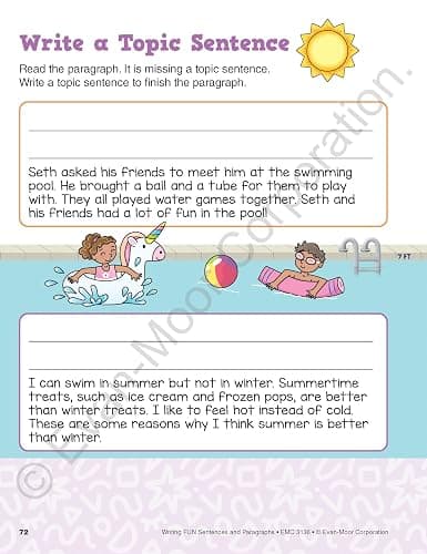 Evan-Moor Writing FUN Sentences and Paragraphs: Grades 1-3, Writing Basics for Kids, Practice, Subject and Predicate, Topic Sentences, Supporting Details, Closing Sentences, Workbook thumbnail 7