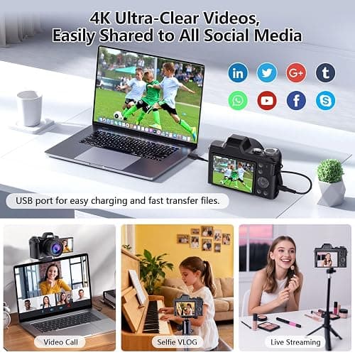 4K Digital Camera for Photography & Vlogging, 56MP Point and Shoot Digital Cameras with 180° Flip Screen, 16X Zoom Compact Travel Camera, Portable Cámara for Adults & Beginners with 32GB SD Card thumbnail 6