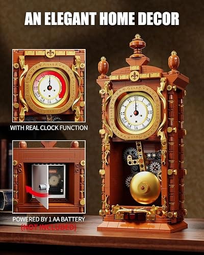TYCOLE Vintage Pendulum Clock Building Block Set, Stem Toy with Real Clock Function and Linkable Mechanical Pendulum, Unique Home Decoration and Collectible for Adults&Kids 6+ thumbnail 4
