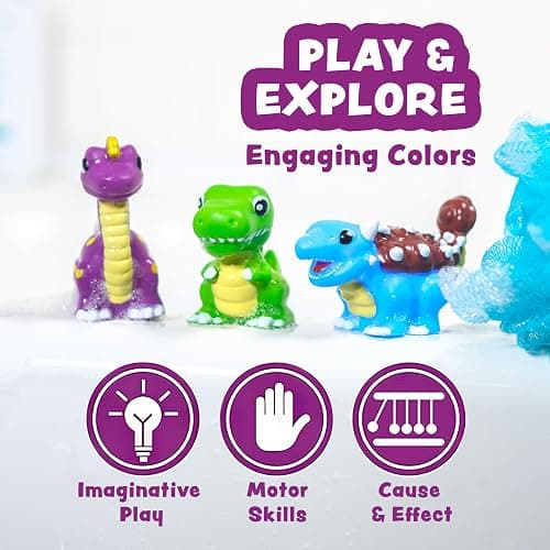 Tub Works® Dinos™ Dinosaur Light Up Bath Toys, 6 Pack | Water-Activated Light Up Toys Flash & Change Color | Easy-Grip Baby & Toddler Bath Toys | Sensory Bath Lights Watertight Bathtub Toys thumbnail 9