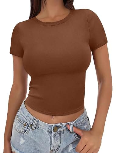 SAMPEEL Crop Tops for Women Summer Trendy Tight Tshirts 2024 Slim Fit - Image 1