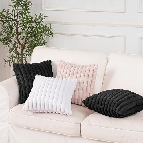 NiNi ALL Faux Fur Plush Throw Pillow Covers Black 18x18 Inch Set of 2 Decorative Soft Plush Striped Couch Pillow Cover for Sofa Cushion Cases for Couch Bed Home Decor thumbnail 8