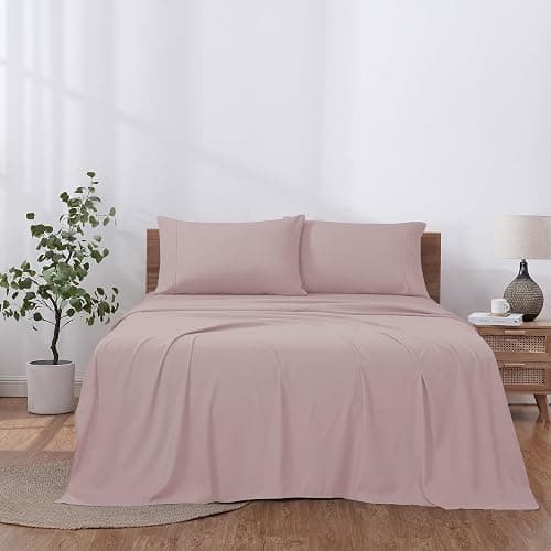 Modern Threads Soft Microfiber Solid Sheets - Luxurious Microfiber Bed Sheets - Includes Flat Sheet, Fitted Sheet with Deep Pockets, & Pillowcases Cameo Rose Queen thumbnail 3