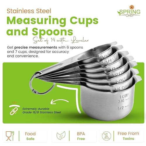 Spring Chef Stainless Steel Measuring Cups and Spoons Set of 14 with Leveler, Nesting Kitchen Metal Measuring Cups and Spoons Set for Dry and Liquid Ingredients, Perfect for Cooking & Baking thumbnail 5