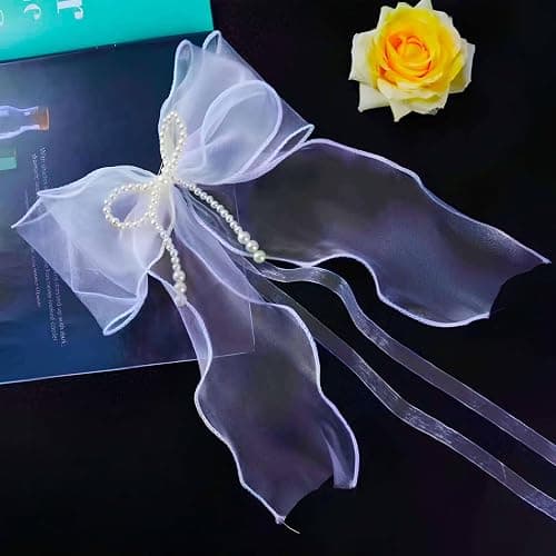 SIELUNO Bow Curtain Tiebacks 2 Pcs,Butterfly Curtain Ties with Pearls,Bowknot Curtain Ties for Home Decorative-pink-86cm(33.86in) thumbnail 5