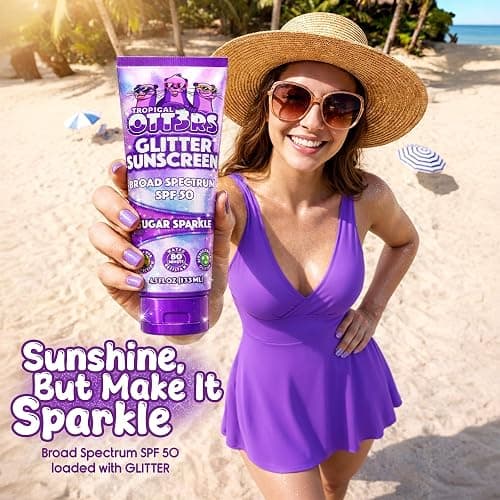 Glitter Sunscreen SPF 50 Lotion 4.5oz - Sparkle & Shimmer Sunscreen - Colored Sun screen for Kids & Women - UVA/UVB Sunshine Protection + 80 Min Water Resistant - (Scented) (USA Made) thumbnail 4